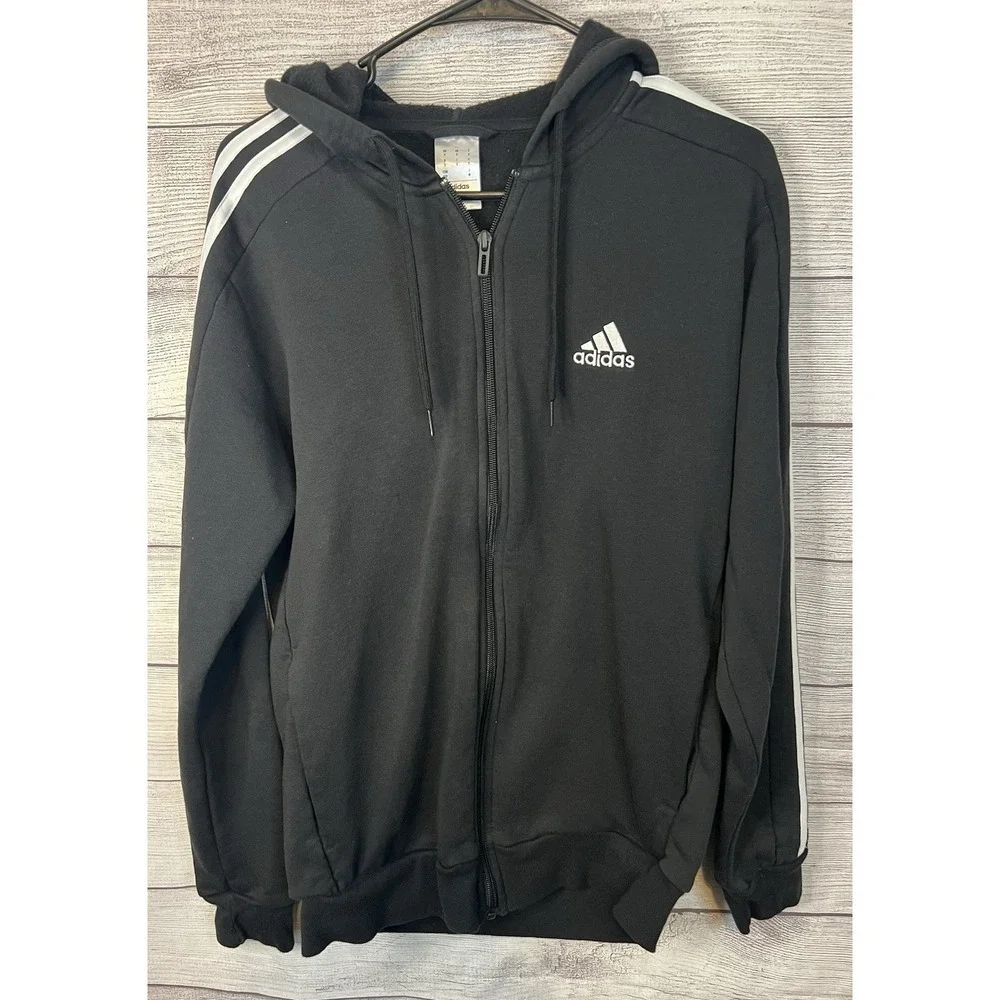 Adidas Men's  Black Full Zip Hoodie‎ Pockets Athletic Sports Size Small